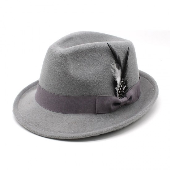 2023 new cross-border men's small hats with feathers and felt, men's jazz fedoras. 2023 new cross-border men's small hats with feathers and felt, men's jazz fedoras.