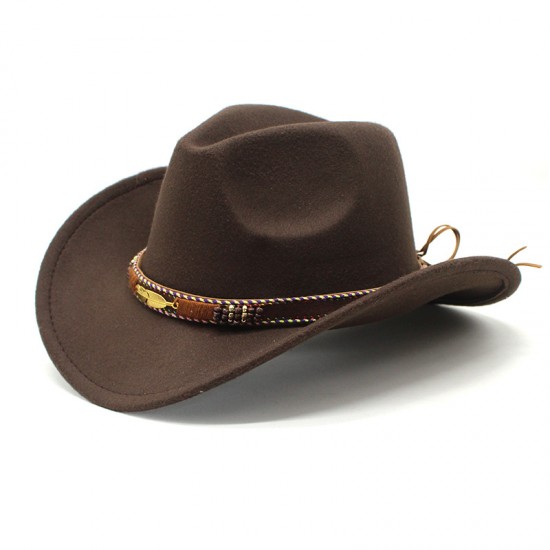 New Tibetan hats, ethnic minority style, metal feather western cowboy hats, men's and women's couple's hats with felt hats.