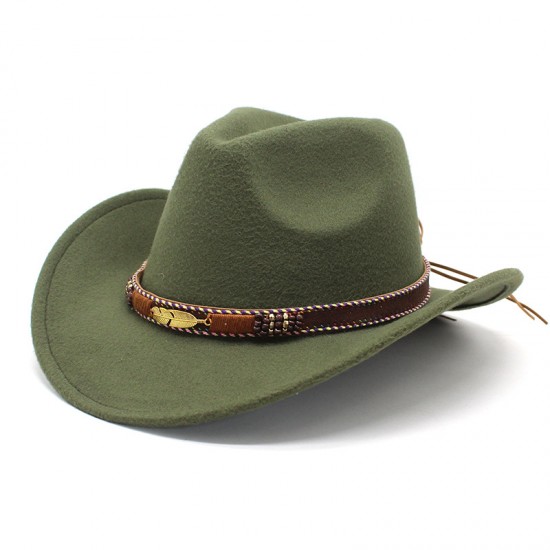 New Tibetan hats, ethnic minority style, metal feather western cowboy hats, men's and women's couple's hats with felt hats.