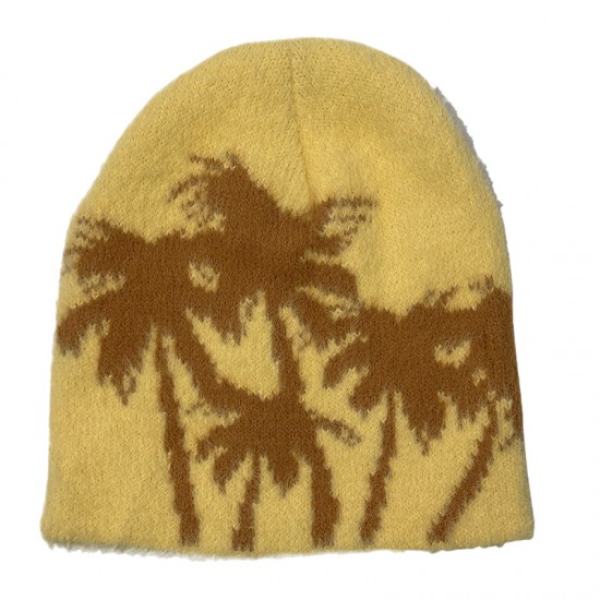 Cross-border Faux Mink Coconut Tree Knitted Beanie Hat, Autumn/Winter Women's Street Warm Earmuff Pullover Beanie, Trendy Men's
