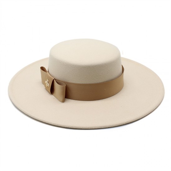 Autumn and winter hat for women, European and American celebrity, light luxury woolen hat with a wide brim, 10cm, British flat-top, wide-brimmed hat Autumn and winter hat for women, European and American celebrity, light luxury woolen hat with a wide brim, 10cm, British flat-top, wide-brimmed hat