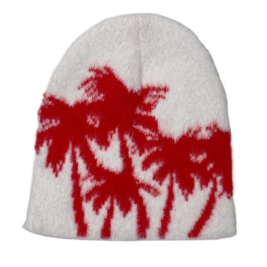Cross-border Faux Mink Coconut Tree Knitted Beanie Hat, Autumn/Winter Women's Street Warm Earmuff Pullover Beanie, Trendy Men's