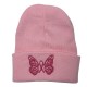 New cross-border men's and women's autumn and winter trendy pink knitted hats with cute butterfly embroidery, warm pullovers for students.