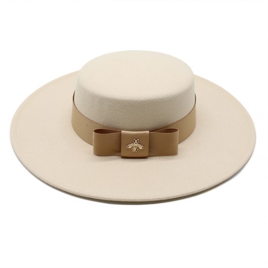 Autumn and winter hat for women, European and American celebrity, light luxury woolen hat with a wide brim, 10cm, British flat-top, wide-brimmed hat Autumn and winter hat for women, European and American celebrity, light luxury woolen hat with a wide brim, 10cm, British flat-top, wide-brimmed hat
