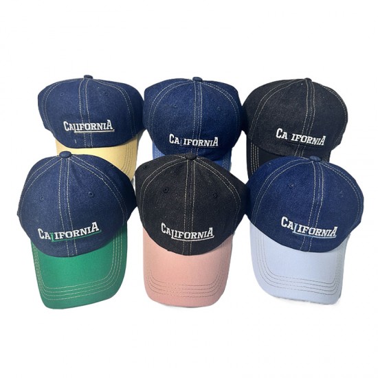 Cross-border Korean-style denim colorblock baseball cap for men, stylish and personalized letter-embroidered baseball cap for women, casual sun hat