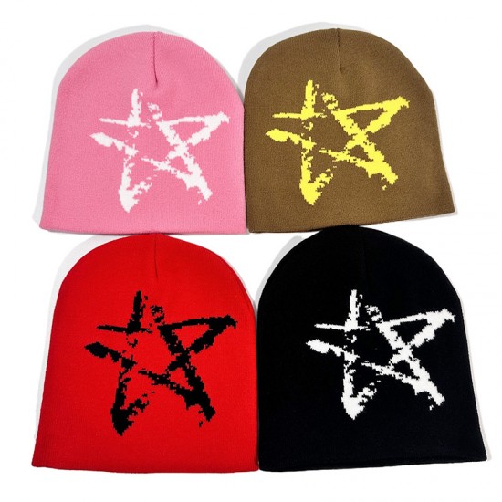 Cross-border New Five-pointed Star Hat, Fall/Winter Korean Fashion, Versatile Beanie, Fall/Winter Cold Protection and Warm Knitted Hat Trend Cross-border New Five-pointed Star Hat, Fall/Winter Korean Fashion, Versatile Beanie, Fall/Winter Cold Protection and Warm Knitted Hat Trend
