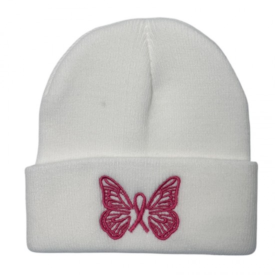 New cross-border men's and women's autumn and winter trendy pink knitted hats with cute butterfly embroidery, warm pullovers for students.
