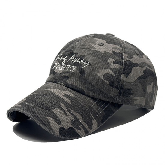 Cross-border PARTY lettered camouflage baseball caps, men's and women's streetwear caps, trendy outdoor hats, fashionable casual sun hats.