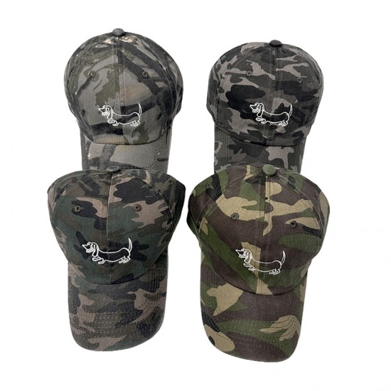 2025 Korean new style washed camouflage curved brim baseball caps with puppy embroidery, outdoor sun protection caps. 2025 Korean new style washed camouflage curved brim baseball caps with puppy embroidery, outdoor sun protection caps.