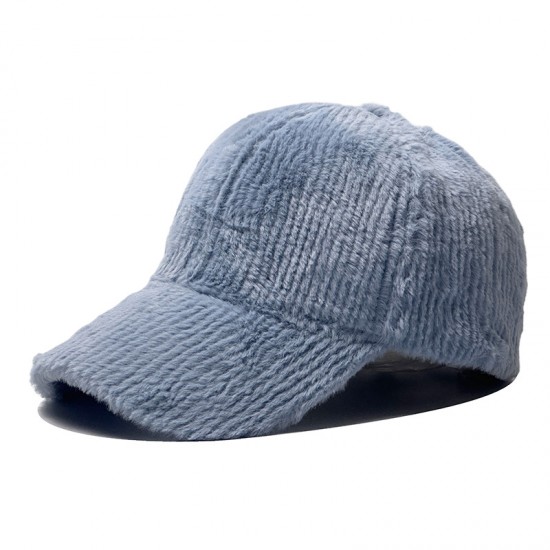 New winter faux mink baseball cap with plush vertical stripes, versatile solid color, warm and cold-resistant curved brim baseball cap for men and women.
