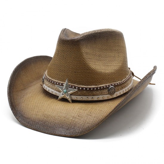 2024 Ethnic Style Horseback Riding Men's and Women's Retro Tibetan Rolled-Brimmed Western Cowboy Straw Hats with Sun Protection and Sun Visor 2024 Ethnic Style Horseback Riding Men's and Women's Retro Tibetan Rolled-Brimmed Western Cowboy Straw Hats with Sun Protection and Sun Visor