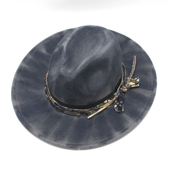 Cross-border European and American British-style hats, 9.5cm wide-brim woolen hats for men and women, autumn and winter warmth, suede jazz hats