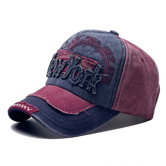 Cross-border distressed washed baseball cap with new lettering. York Retro Denim Patchwork Baseball Cap, Outdoor Sun Visor