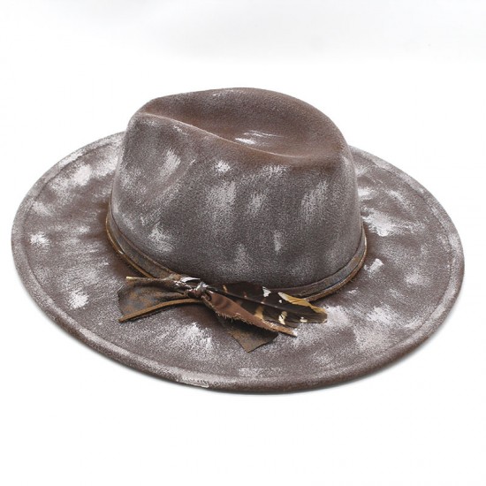 Cross-border European and American British-style hats, 9.5cm wide-brim woolen hats for men and women, autumn and winter warmth, suede jazz hats