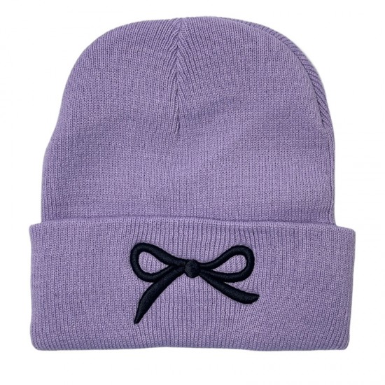 New cross-border knitted hats for women, fashionable and versatile, autumn and winter, Korean-style outdoor bow embroidered wool hats.