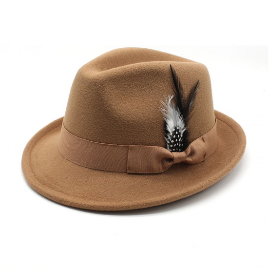 2023 new cross-border men's small hats with feathers and felt, men's jazz fedoras. 2023 new cross-border men's small hats with feathers and felt, men's jazz fedoras.