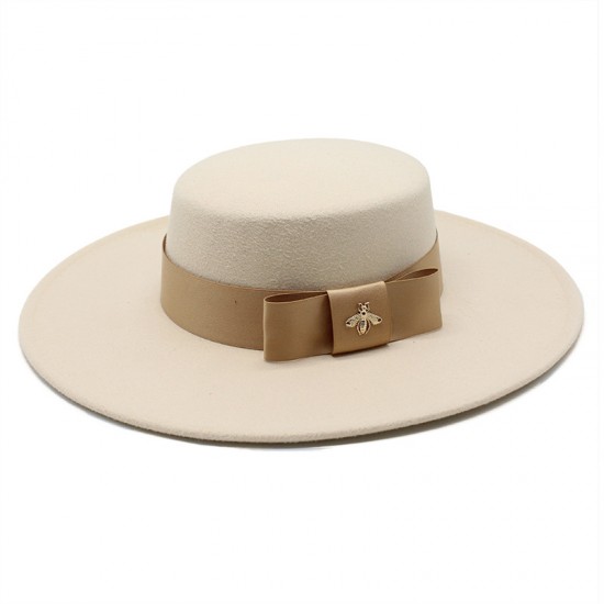 Autumn and winter hat for women, European and American celebrity, light luxury woolen hat with a wide brim, 10cm, British flat-top, wide-brimmed hat Autumn and winter hat for women, European and American celebrity, light luxury woolen hat with a wide brim, 10cm, British flat-top, wide-brimmed hat