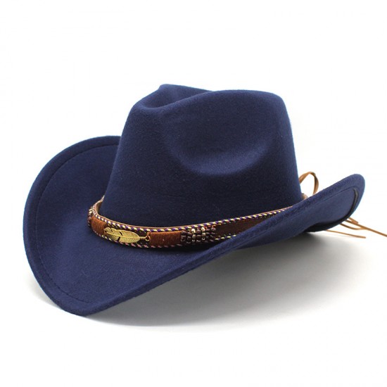 New Tibetan hats, ethnic minority style, metal feather western cowboy hats, men's and women's couple's hats with felt hats.
