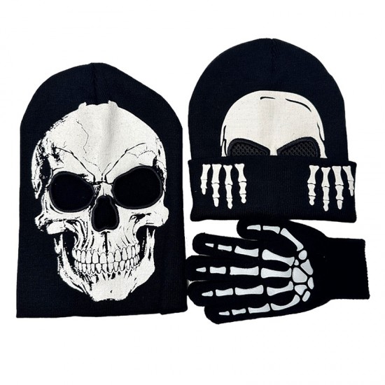 Cross-border new autumn and winter skull luminous knitted hat, Skull Skeleton Hat, Halloween pullover