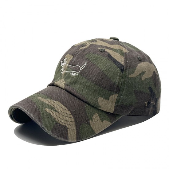 2025 Korean new style washed camouflage curved brim baseball caps with puppy embroidery, outdoor sun protection caps. 2025 Korean new style washed camouflage curved brim baseball caps with puppy embroidery, outdoor sun protection caps.