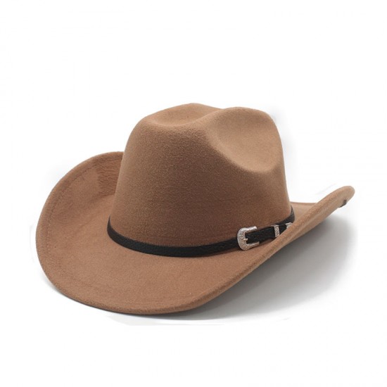 New straight-top cowboy hats for men. British-style woolen hat, flat-top, flat-brimmed black hat, European and American style