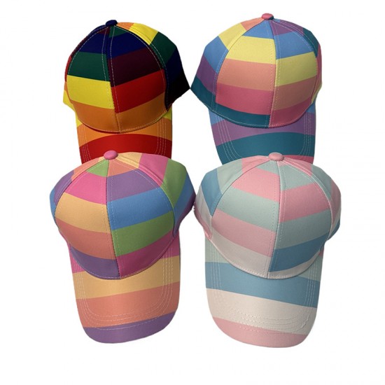 New cross-border colorful striped baseball caps, fashionable and versatile for spring and summer, outdoor colorblock sun hats for men and women.