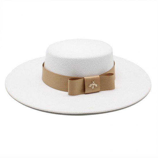 Autumn and winter hat for women, European and American celebrity, light luxury woolen hat with a wide brim, 10cm, British flat-top, wide-brimmed hat Autumn and winter hat for women, European and American celebrity, light luxury woolen hat with a wide brim, 10cm, British flat-top, wide-brimmed hat