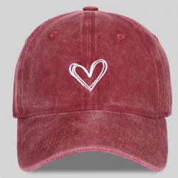 Heart heart retro casual washed distressed baseball cap for women, 2026 new summer burgundy wide-brim sun visor baseball cap