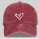 Heart heart retro casual washed distressed baseball cap for women, 2026 new summer burgundy wide-brim sun visor baseball cap