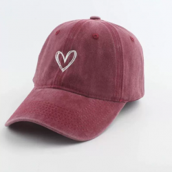 Heart heart retro casual washed distressed baseball cap for women, 2026 new summer burgundy wide-brim sun visor baseball cap
